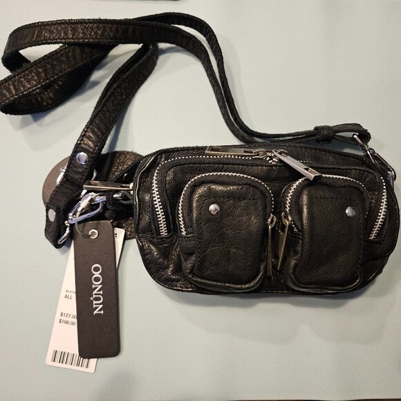 Nunoo | Helena Black Washed Leather Crossbody Mini Bag - Picture 2 of 16